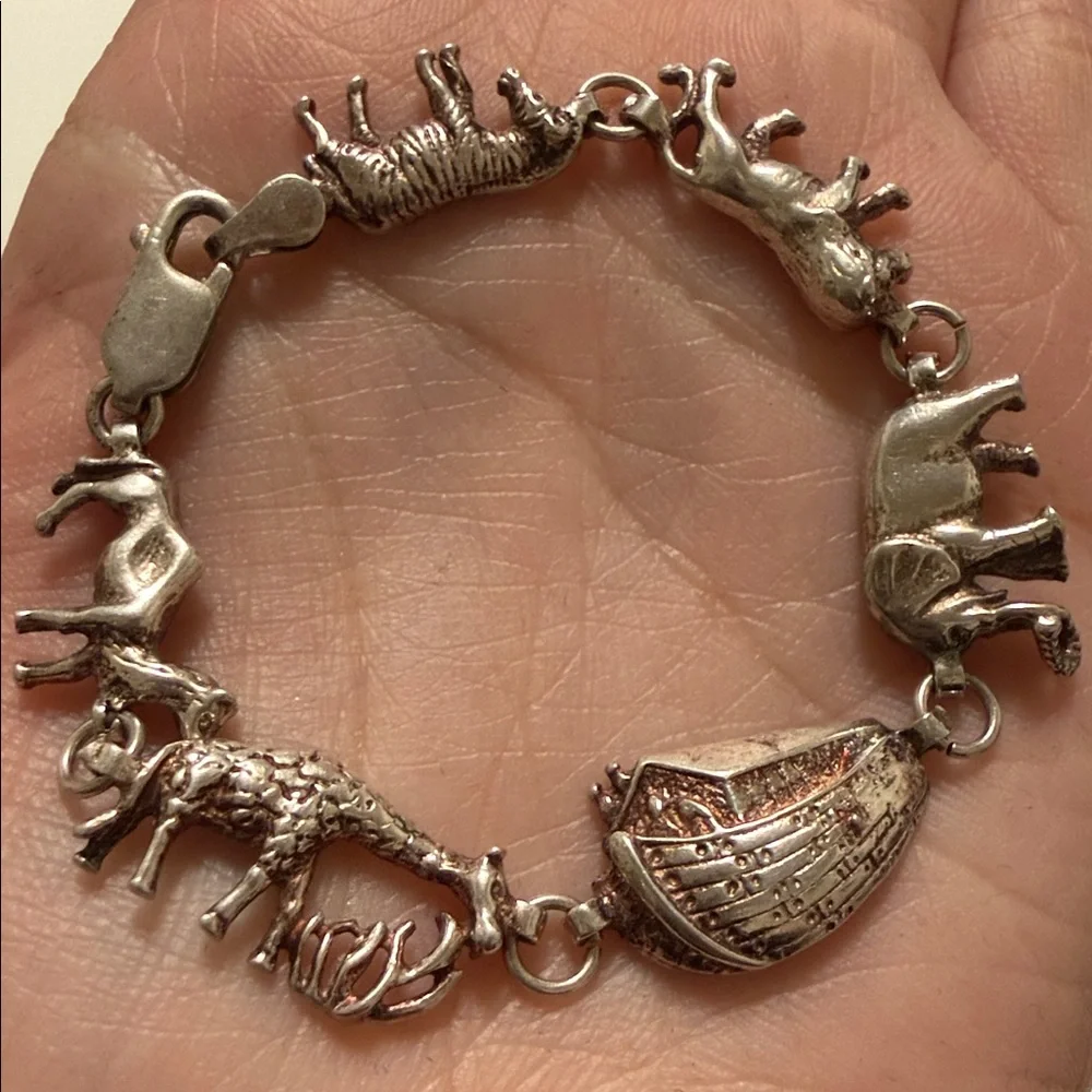 Sterling Silver 925 Noah’s Arc Link Animals Bracelet size 6’ charm bracelet